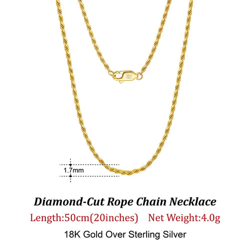 18K Gold Chain over Authentic 925 Sterling Silver