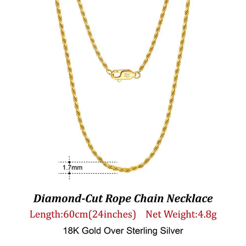 18K Gold Chain over Authentic 925 Sterling Silver