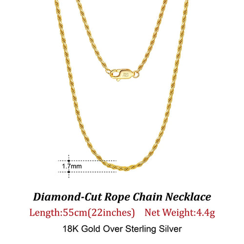 18K Gold Chain over Authentic 925 Sterling Silver