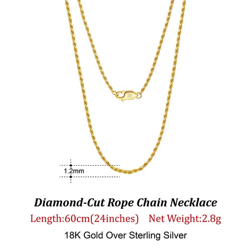 18K Gold Chain over Authentic 925 Sterling Silver