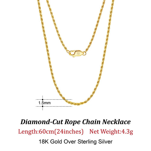 18K Gold Chain over Authentic 925 Sterling Silver