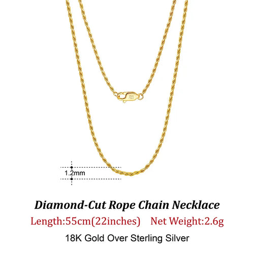 18K Gold Chain over Authentic 925 Sterling Silver