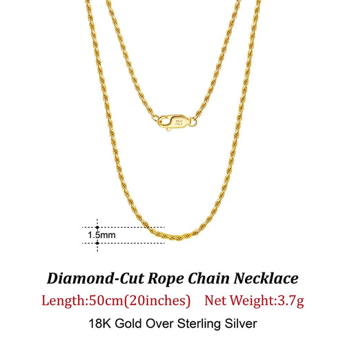 18K Gold Chain over Authentic 925 Sterling Silver