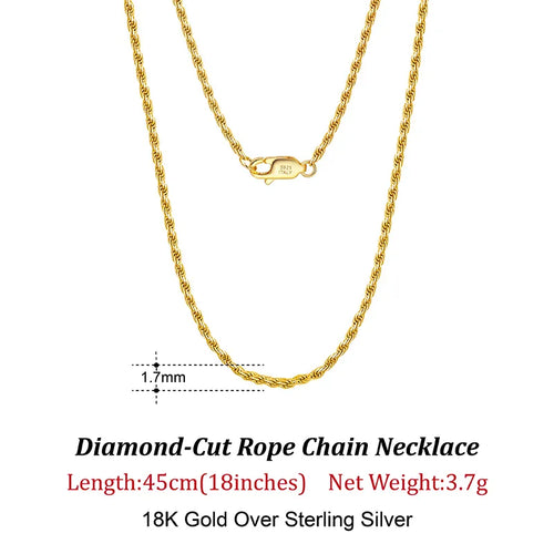 18K Gold Chain over Authentic 925 Sterling Silver