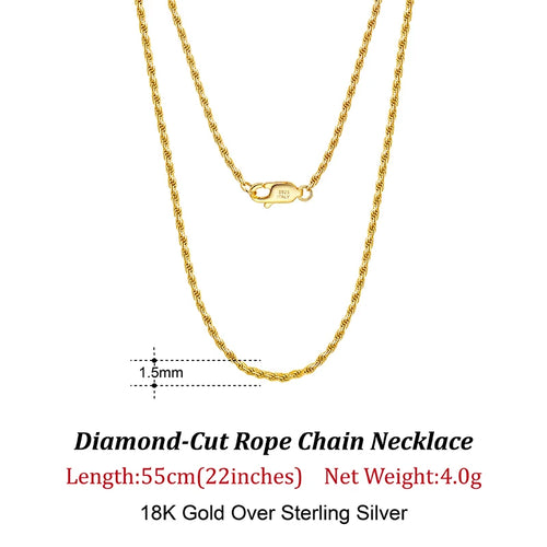 18K Gold Chain over Authentic 925 Sterling Silver