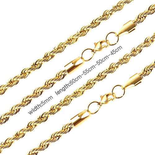 2/3/4/5mm Rope Chain Necklace Stainless Steel