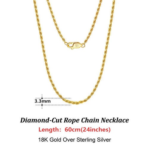 18K Gold Chain over Authentic 925 Sterling Silver