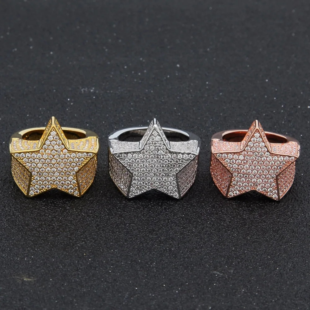 Ice Out Bling Star Rings