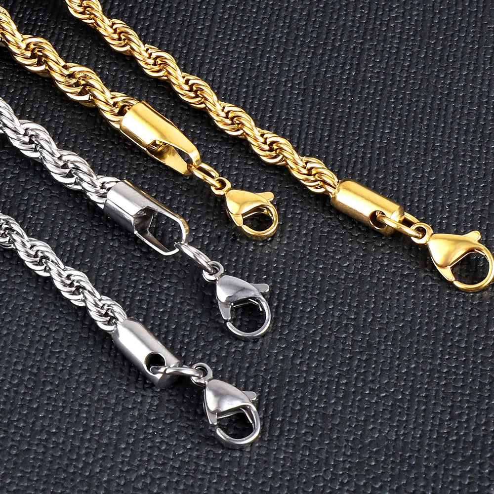 2/3/4/5mm Rope Chain Necklace Stainless Steel