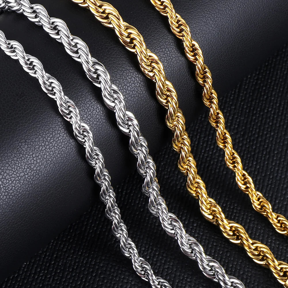 2/3/4/5mm Rope Chain Necklace Stainless Steel