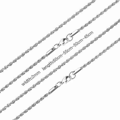 2/3/4/5mm Rope Chain Necklace Stainless Steel