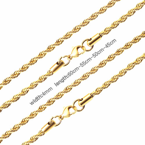 2/3/4/5mm Rope Chain Necklace Stainless Steel