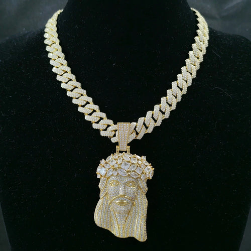 Jesus Pendant With 14MM Cuban Chain Necklace