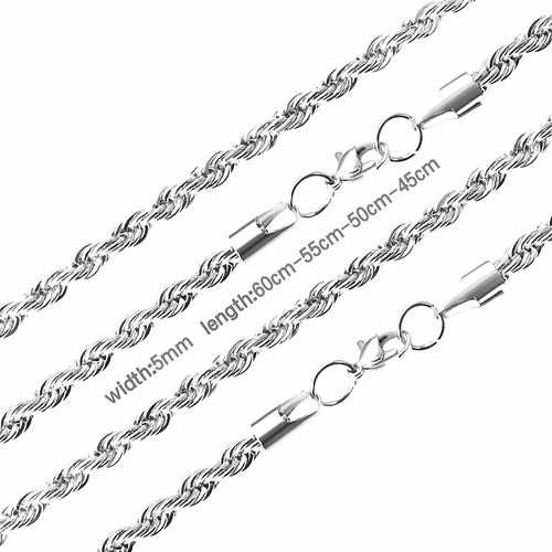 2/3/4/5mm Rope Chain Necklace Stainless Steel