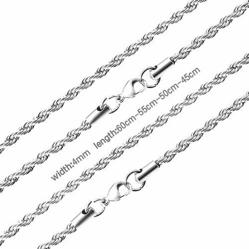 2/3/4/5mm Rope Chain Necklace Stainless Steel