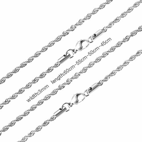 2/3/4/5mm Rope Chain Necklace Stainless Steel