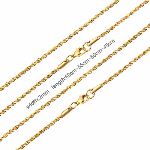 2/3/4/5mm Rope Chain Necklace Stainless Steel