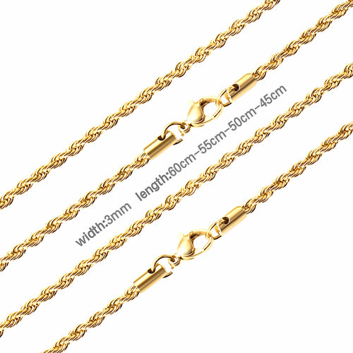 2/3/4/5mm Rope Chain Necklace Stainless Steel