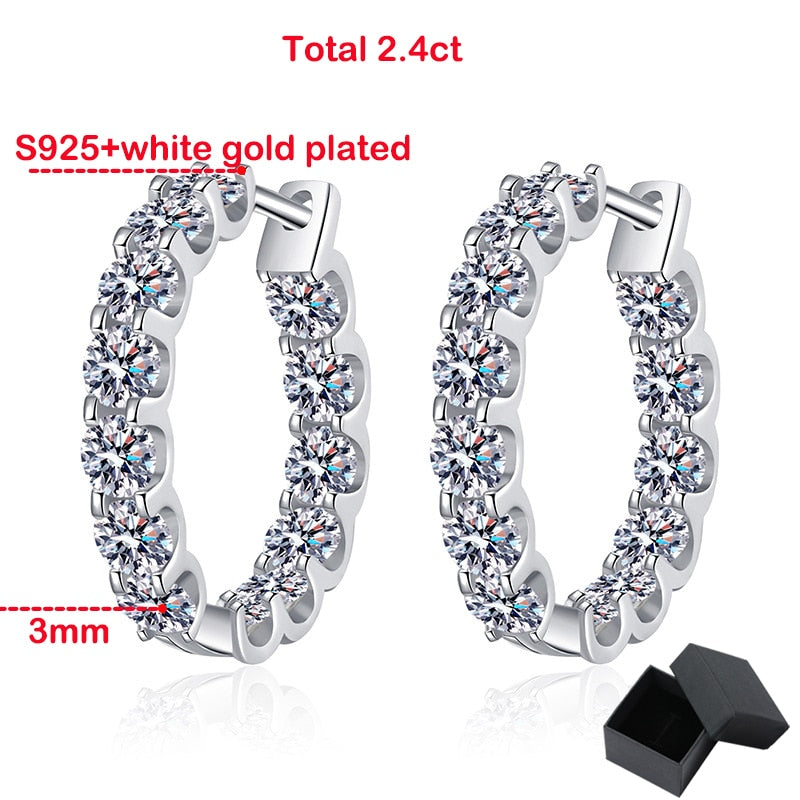 18k Plated Full 2.6CT Moissanite Hoop Earrings